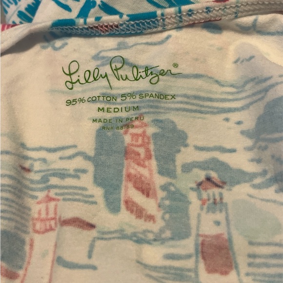 Lilly Pulitzer Sz Medium Tabbie Tank Top Shirt Pink Blue Lighthouses Cotton Blnd - Picture 3 of 3